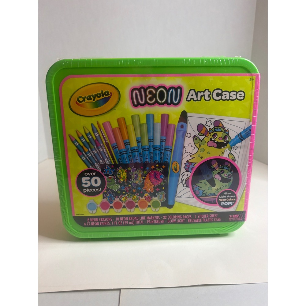 Crayola Neon Art Case 50+ Pieces Markers Crayons Paint Glow Light 04-1257 New
